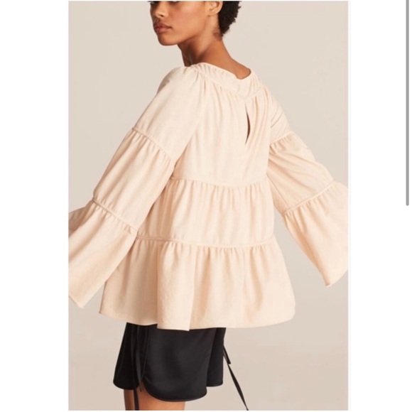 NEW Rebecca Taylor Pique Tiered Flowy Top in Marzapan / Cream / Medium - Picture 1 of 8